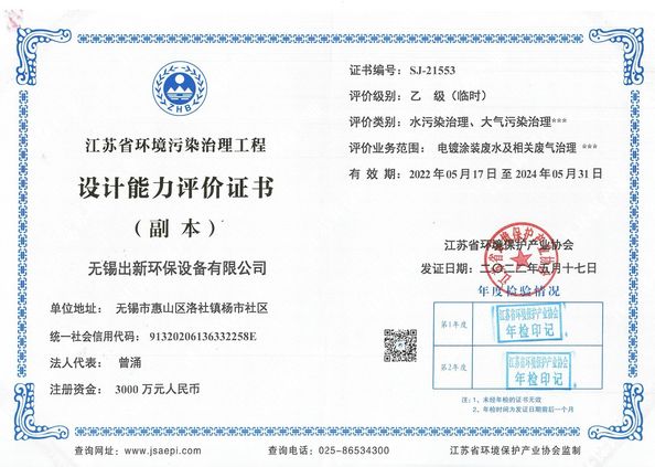 China Wuxi New Environmental Equipment Co., Ltd. certification